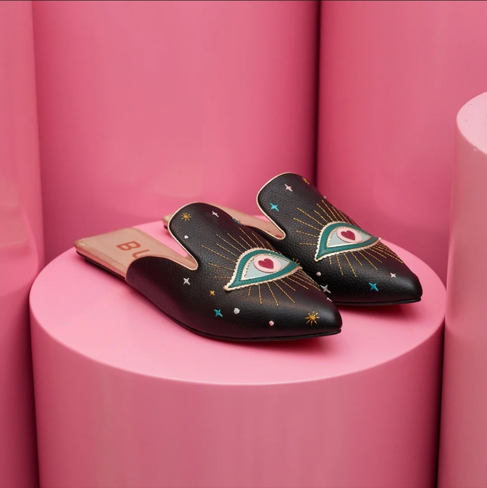 Butrich | Shazam Heart Eye Embroidered Mule Flat Black Size 37